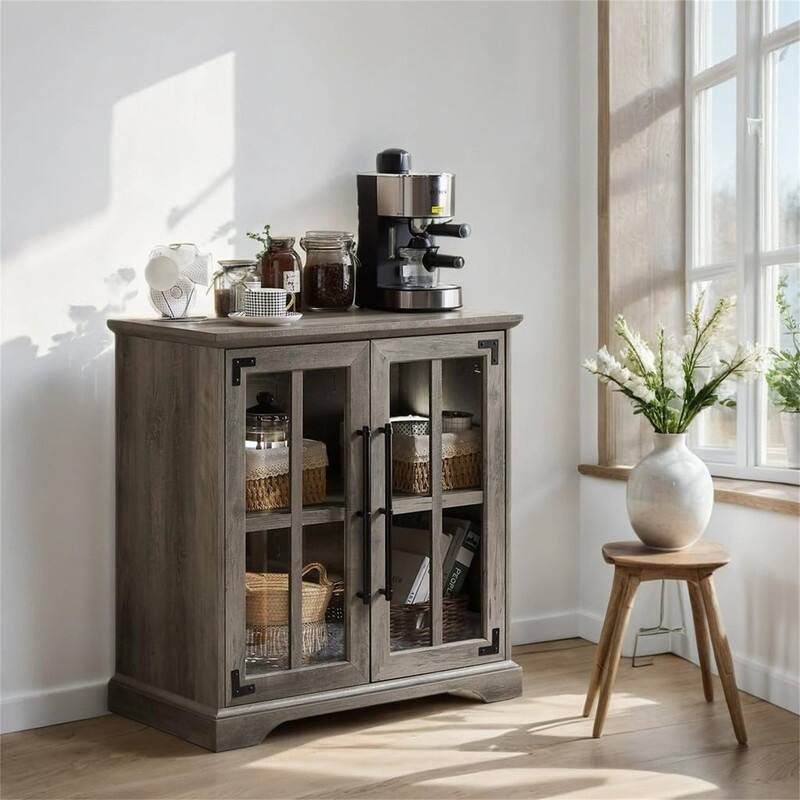 Coffee Bar Storage Cabinet - 16"D x 32"W x 32"H - Grey