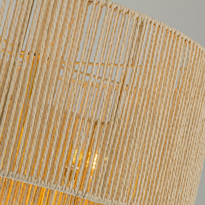 Armida 3-Light Rattan Rope Tiered Drum Pendant, Coastal Boho - Handwoven