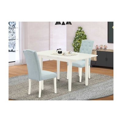 HomeStock 3-Piece Linen White Finish Rectangular Solid Wood Top With Butterfly Leaf Dining Table Set