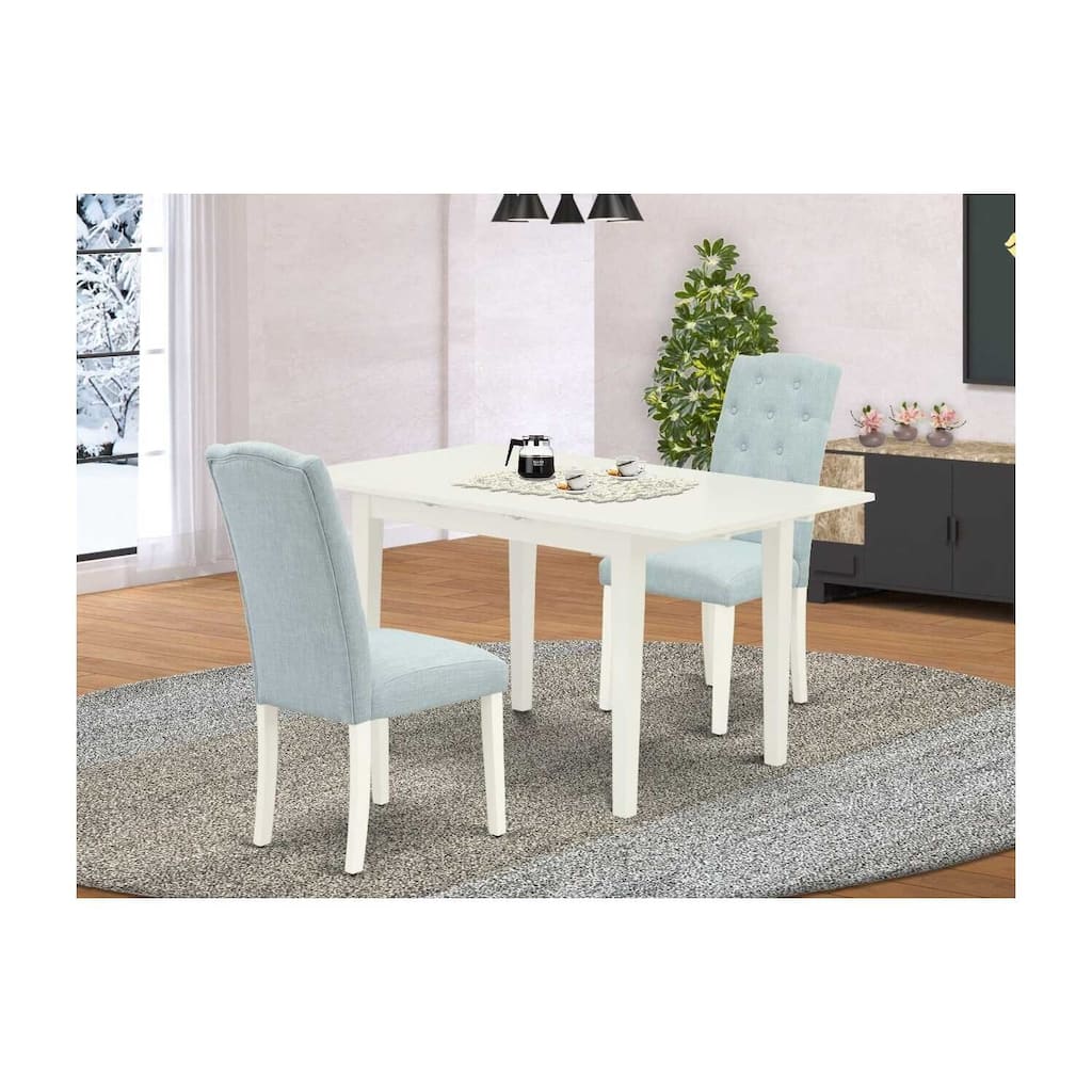 HomeStock 3-Piece Linen White Finish Rectangular Solid Wood Top With Butterfly Leaf Dining Table Set