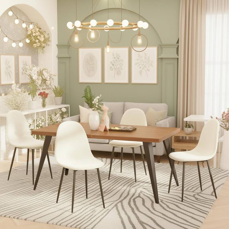 Homy Casa 5-Piece Dining Room Set with Modern Brown Table and 4 Upholstered Side Chairs