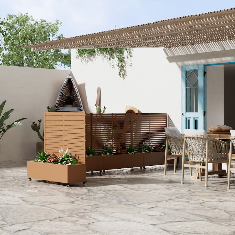 Metal Movable Planter Box with Trellis Privacy Screen Planter Box with Lockable Wheels - 47"x47"