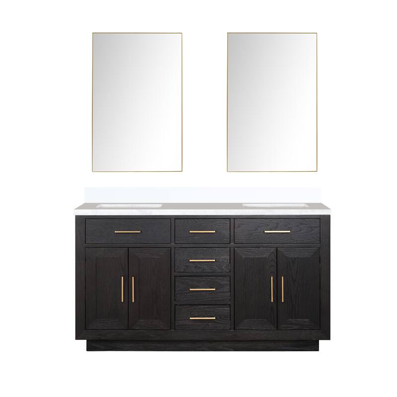 Abbey 60 in W x 22 in D Black Oak Double Bath Vanity, Cultured Marble Top, and 28 in Mirrors