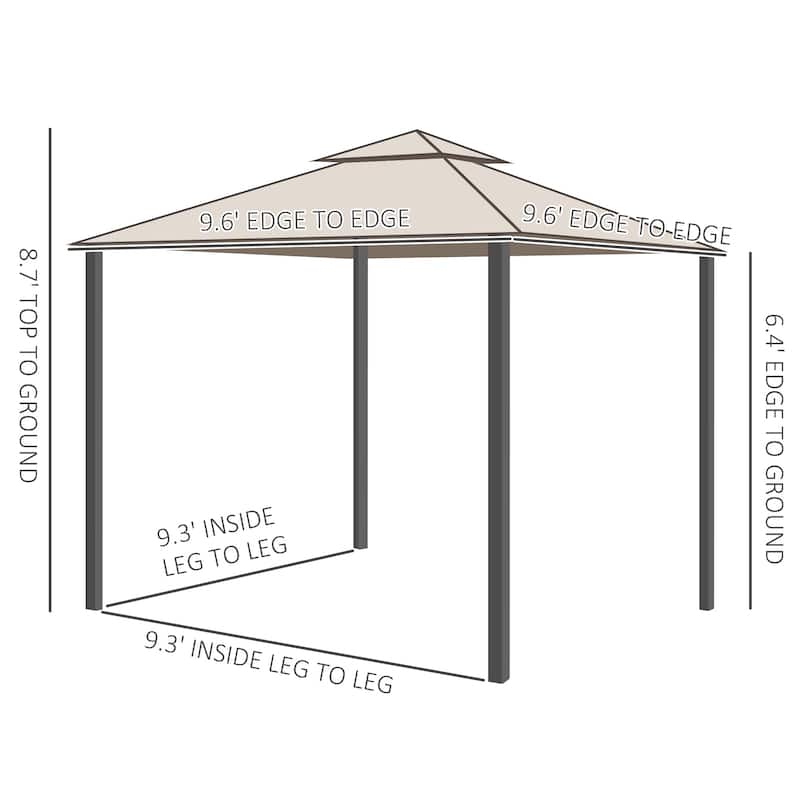Outsunny 9.5' x 9.5' Patio Gazebo Outdoor Pavilion 2 Tire Roof Canopy Shelter Garden Event Party Tent Yard Sun Shade Steel Frame