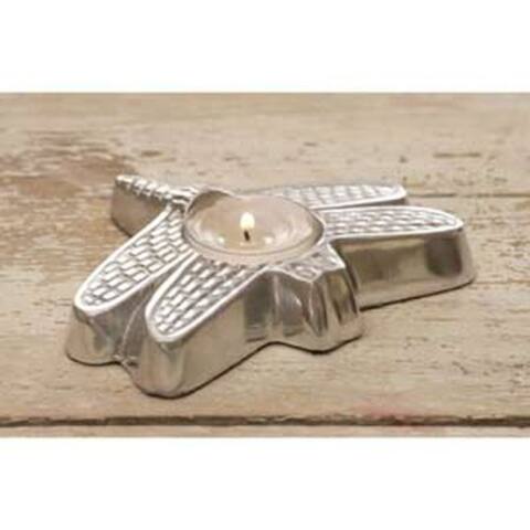 Dragonfly Tea light Holder with 1 Led Tea Light with Timer - Silver