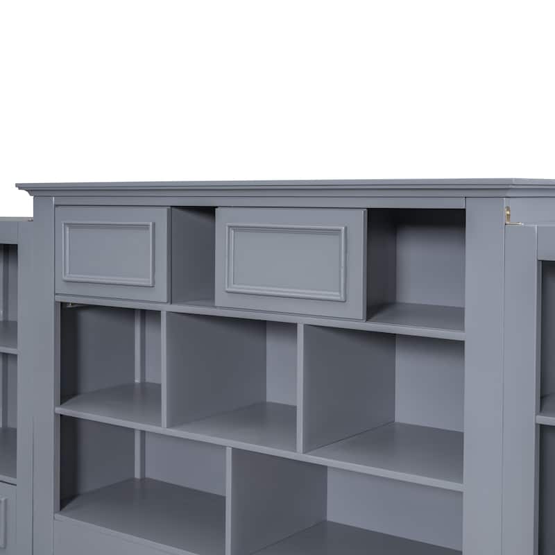 Twin Storage Bookcase Bed Frame Multifunctional Platform Bed Captain Bed with All-in-One Cabinet & 4 Drawers on Each Side