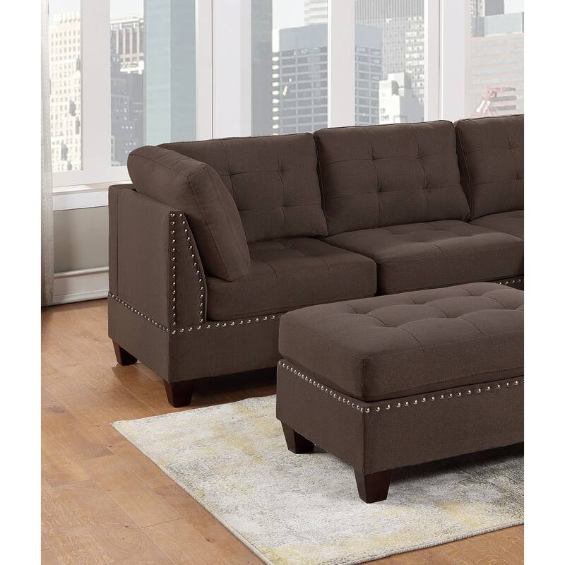 Living Room Furniture Corner Wedge Grey Linen Like Fabric 1pc Cushion Wedge Sofa Wooden Legs