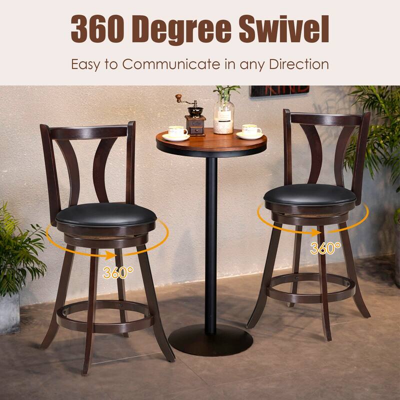 Gymax Set of 2 Swivel Bar stool 24'' Counter Height Leather Padded - See Details