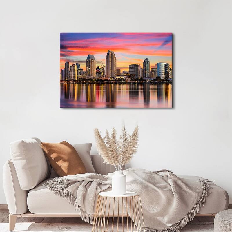 USA City Canvas Wall Art Sunset San Diego Skyline Pictures