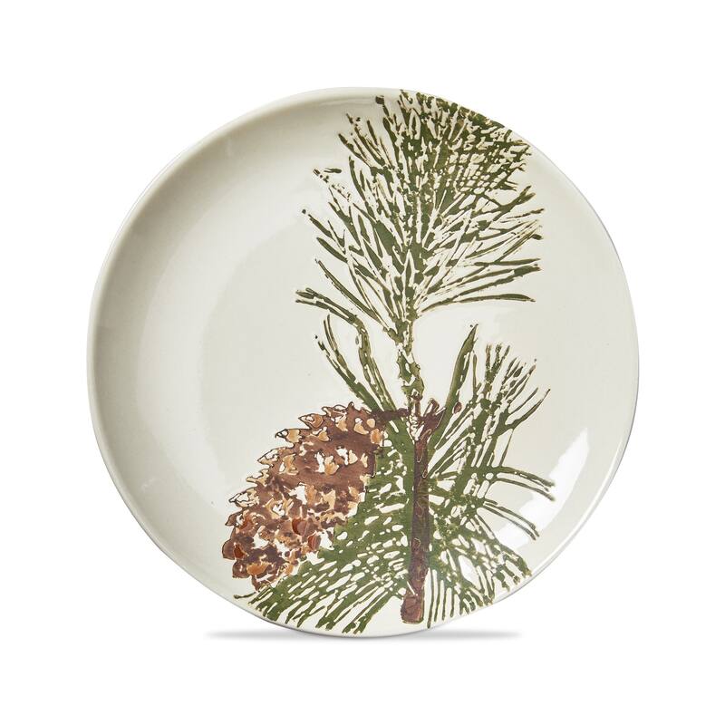Wilde Pine Bough Appetizer Plate - Multicolor Ceramic Dining Plates for Christmas - Dishwasher Safe 7.25" x 7.25"