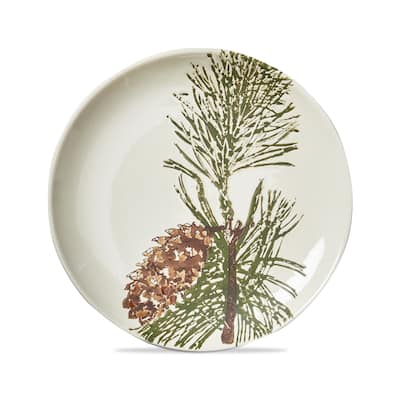 Wilde Pine Bough Appetizer Plate - Multicolor Ceramic Dining Plates for Christmas - Dishwasher Safe 7.25" x 7.25"