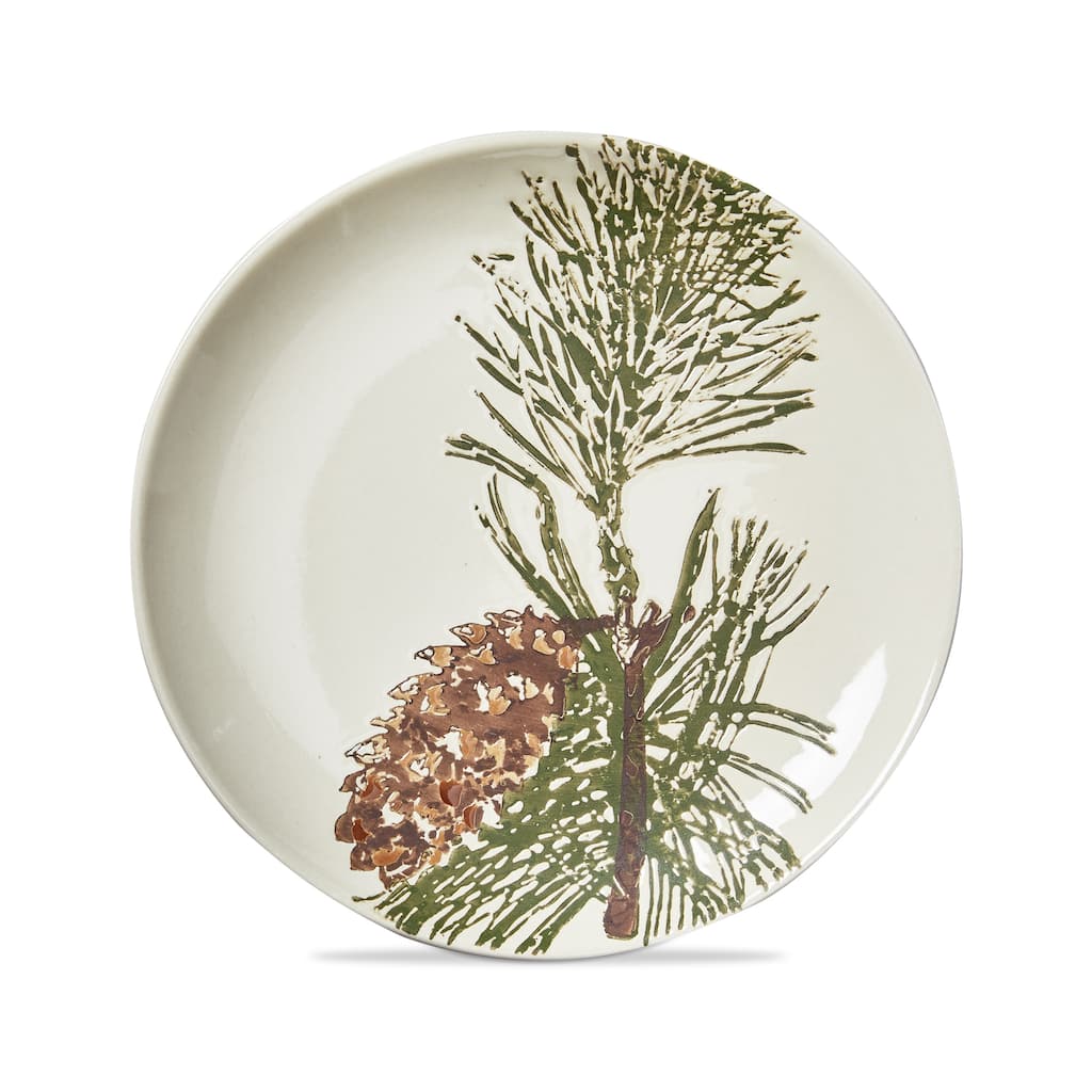 Wilde Pine Bough Appetizer Plate - Multicolor Ceramic Dining Plates for Christmas - Dishwasher Safe 7.25" x 7.25"