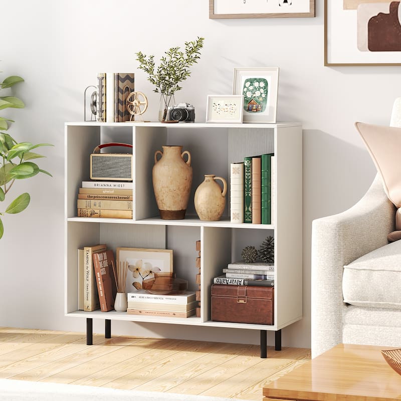 Gymax 2PCS 4 Cubby Open Bookcase 3-Tier Freestanding Bookshelf w/