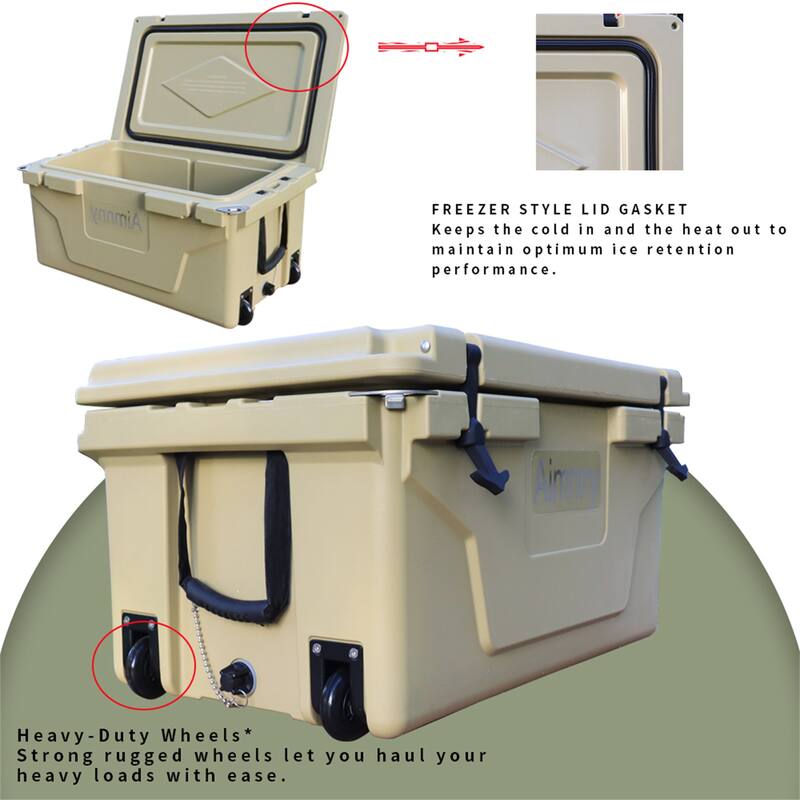 65 Quart Camping Ice Chest Beer Box Outdoor Fishing Cooler W/ Wheels