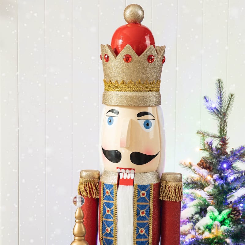 Glitzhome 54"H Oversized Wooden Christmas Glitter Nutcracker Xmas Indoor Porch Decor