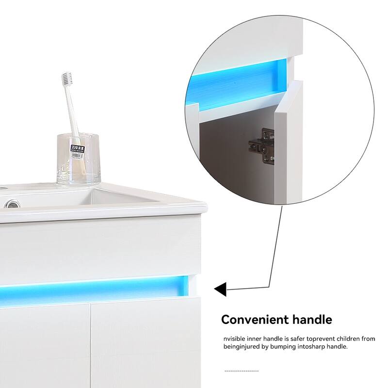 Modern 16" White Bathroom Vanity with Sink, Compact Cabinet with Radar Light, Wall-Mount or Freestanding Design