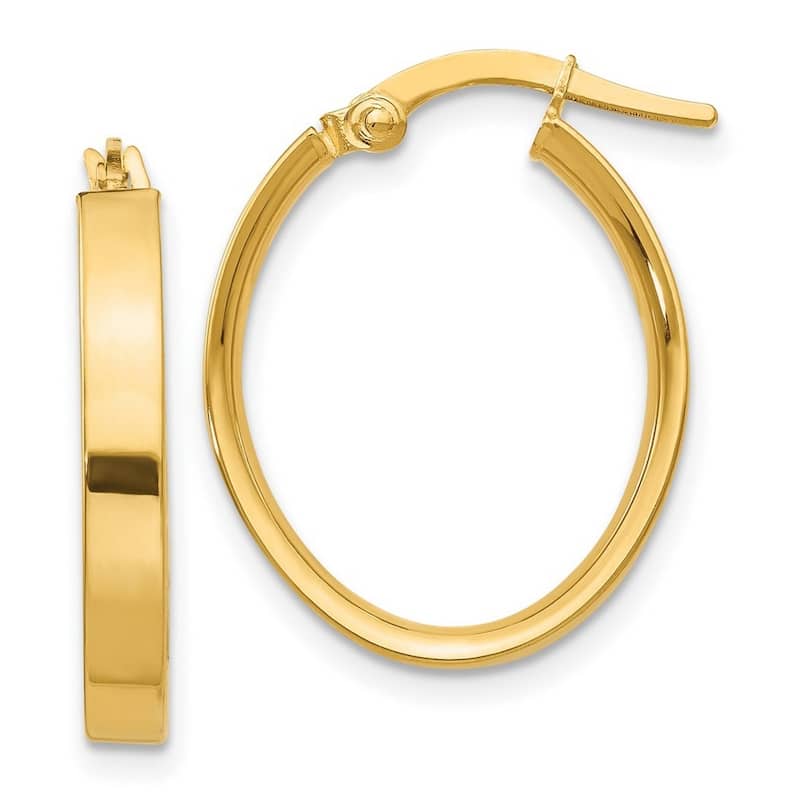 Curata 10k Yellow Gold 3mm Thin Flat Oval Hoop Earrings - 17mm or 22mm
