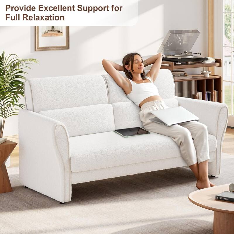 Modern 2-Seater Boucle Accent Arm Chair, Upholstered Comfy Sofa for Living Room Bedroom Office