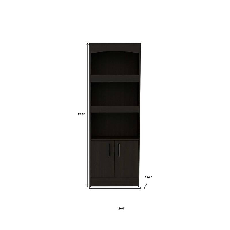 HomeRoots 71" Light Gray Wood Three Tier Bookcase with Two Doors