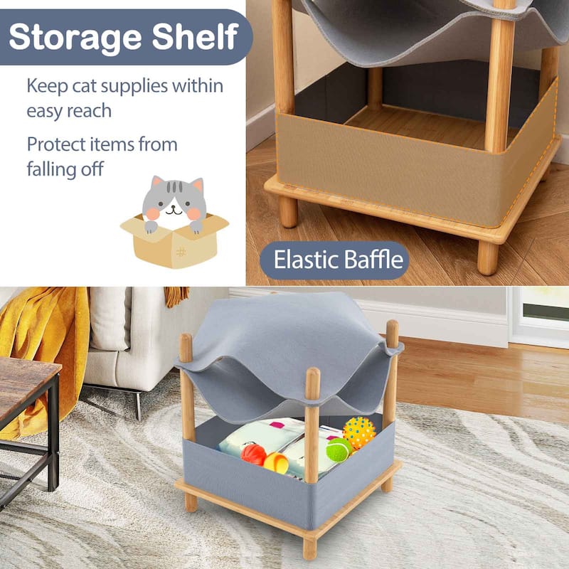2-Tier Cat House with Semi-enclosed Condo and Removable Bedding - 18" x 18" x 21"