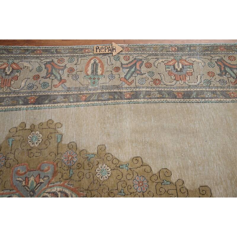 Hand Knotted Oriental 100% Wool Carpet Traditional Medallion Beige & Ivories Tabriz Area Rug - 10' 6'' X 7' 11''