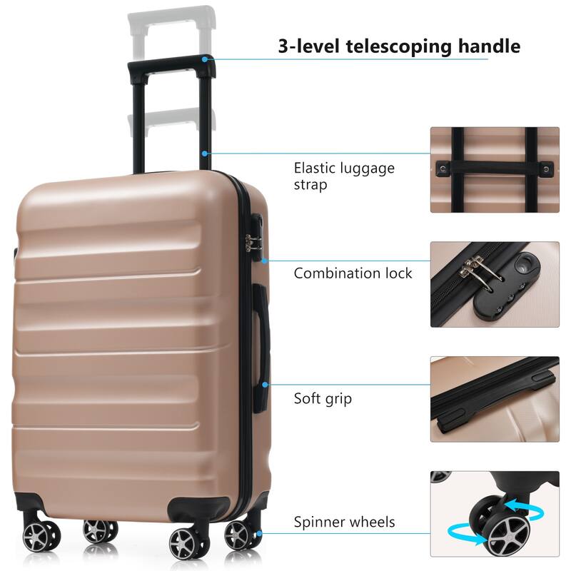 4-Piece, Modern Hard-Shell Luggage, Lightweight Luggage with Spinner Wheels, for Boarding Travel, Champagne
