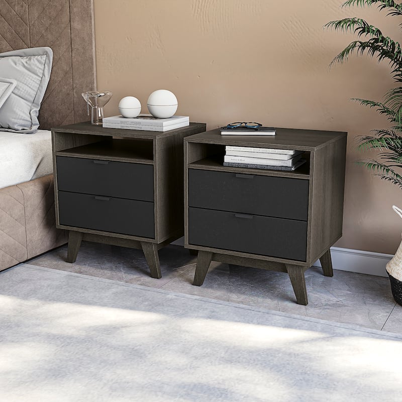 Kappesberg Denver 2-Drawer Nightstand (set of 2) - for Bedroom - Brown