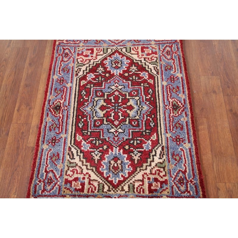 Red Heriz Serapi Accent Rug Hand-Knotted Traditional Wool Carpet - 2'0" x 3'0"
