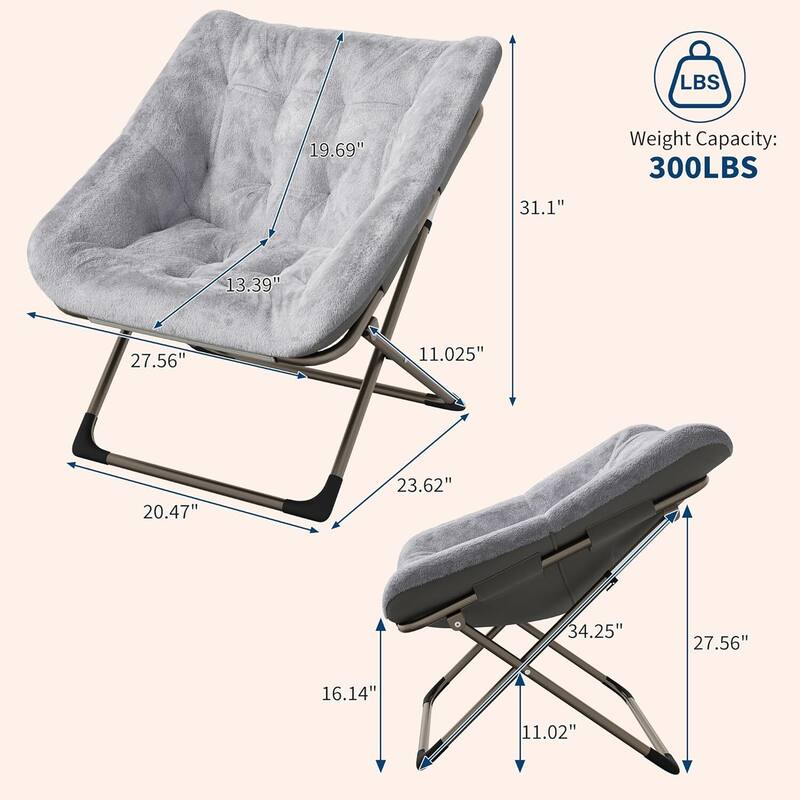 Faux Fur Saucer Foldable Comfy Lazy Sofa Chair for Bedroom Dorm Gaming Room Living Room