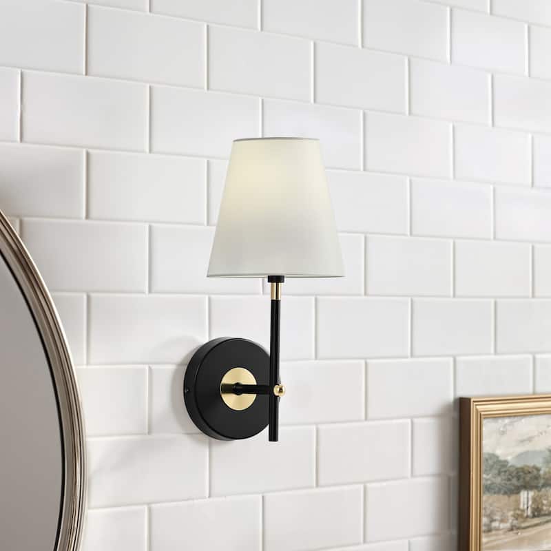 CO-Z 1-Light Plug-In/Hardwired Wall Lamp Bathroom Vanity Light with White Fabric Shade