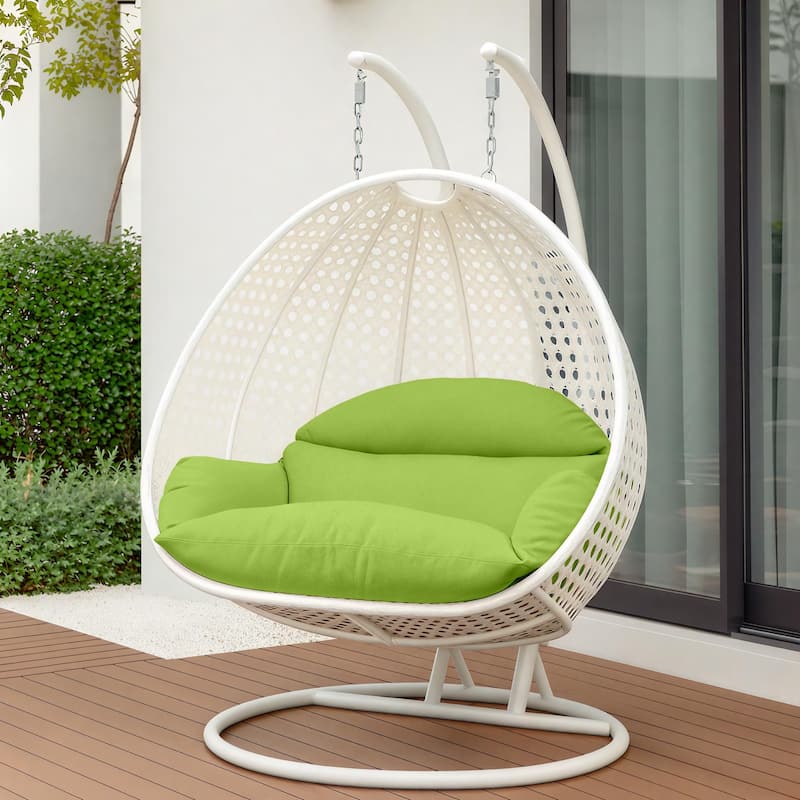 Egg Shaped 2-Person Swing Chair Set with Iron Stand Removable and Washable Cushion for Indoor Outdoor