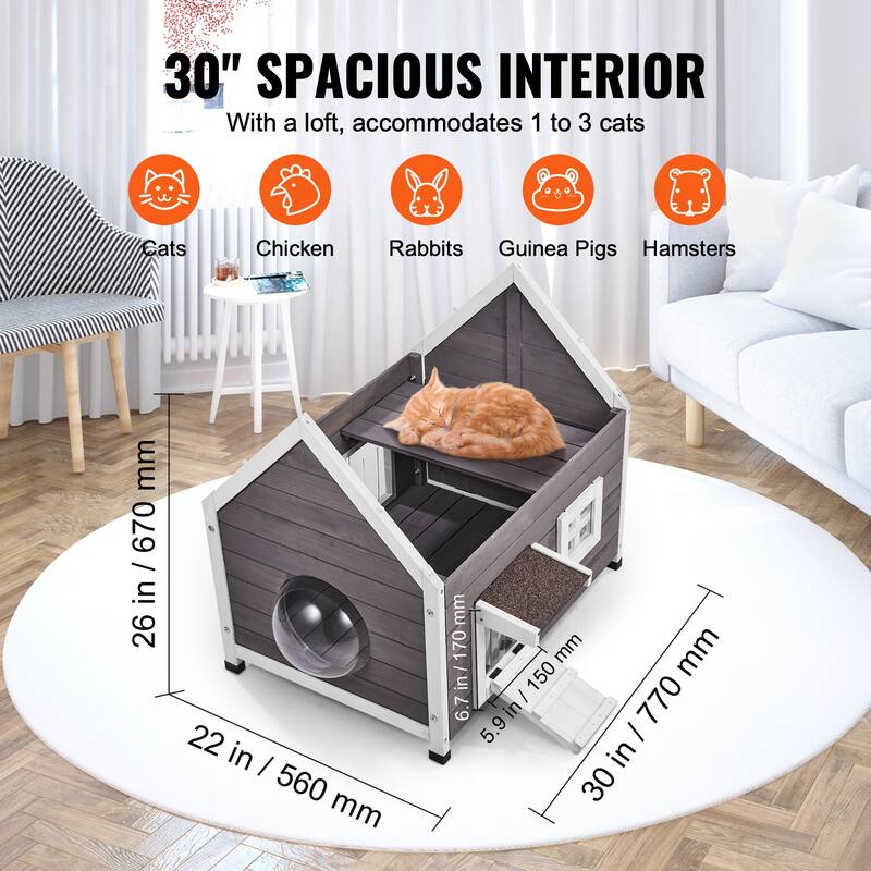 Outdoor Cat House Weatherproof, Feral Cat Shelter for Multiple Cats, Outdoor Wooden Cat House with Doors