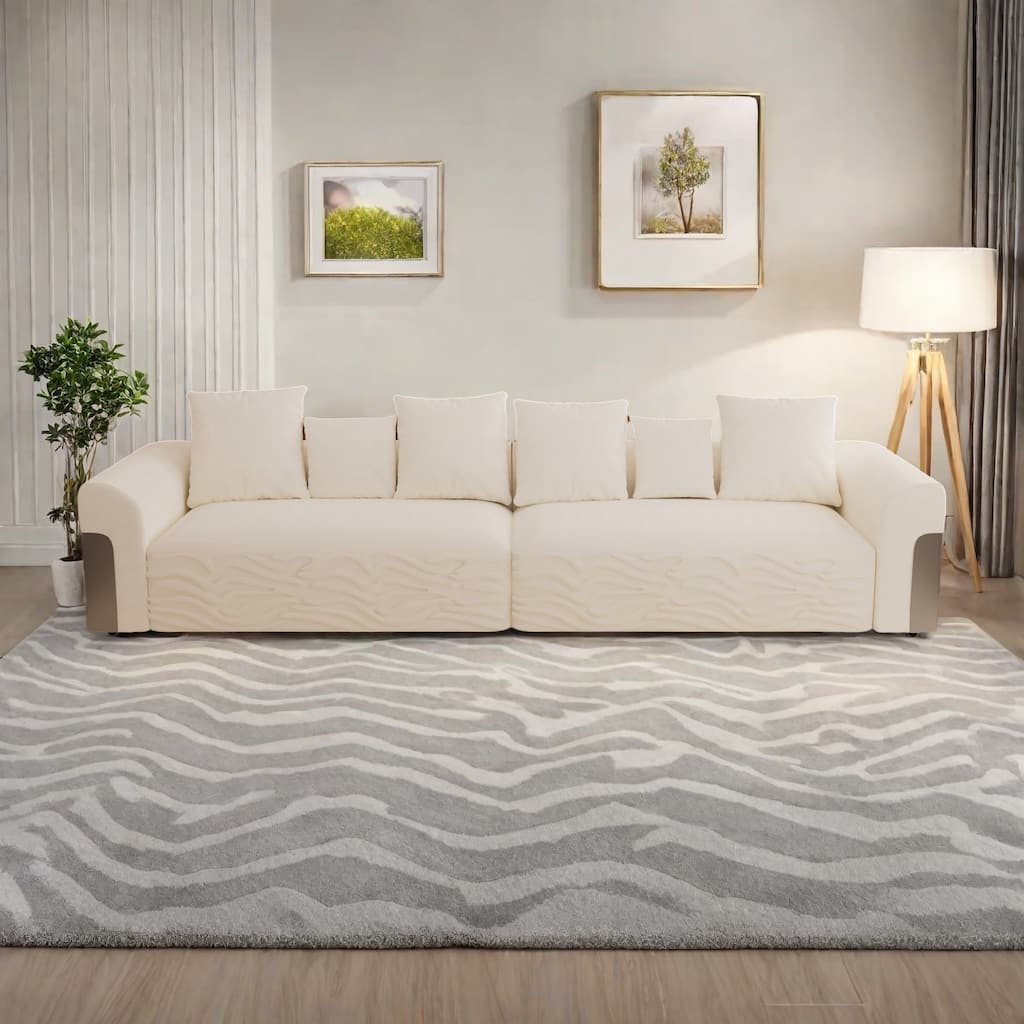 127.4"Fabric 4-Seater Sofa with Deep Seat Sofa Comfy Cloud Couch with Pillows