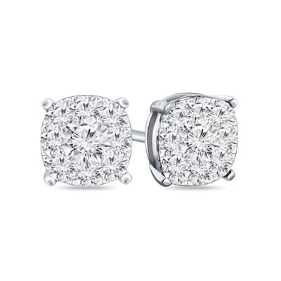 Auriya 14k Gold 3/4ctw Cushion Pave Diamond Stud Earrings (H-I, I1-I2)