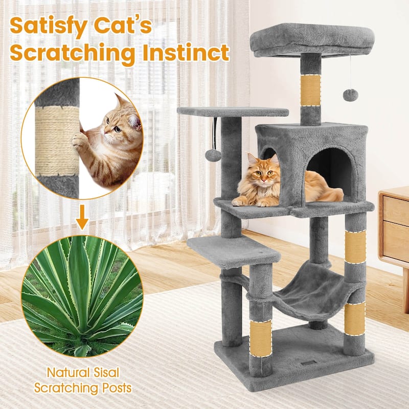 Costway 44” Tall Multi-level Cat Tree with Cushion Top Perch, - See Details