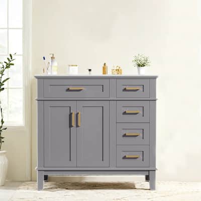36" Gray Modern Bathroom Vanity with Ceramic Sink