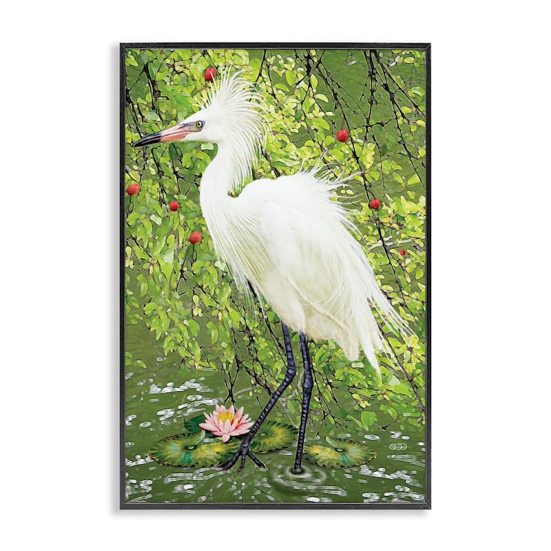 Stupell Sophisticated Heron in Pond Shore Framed Giclee Art Design By Rosiland Solomon - 12 x 18 - Black