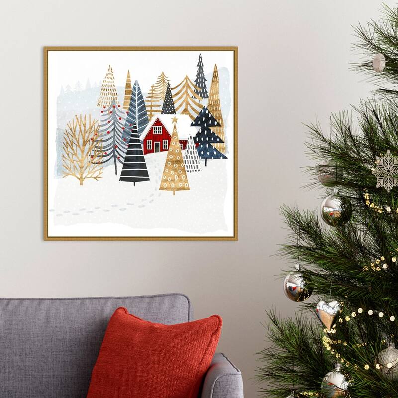 Christmas Chalet I Tree by Victoria Borges Framed Canvas Wall Art