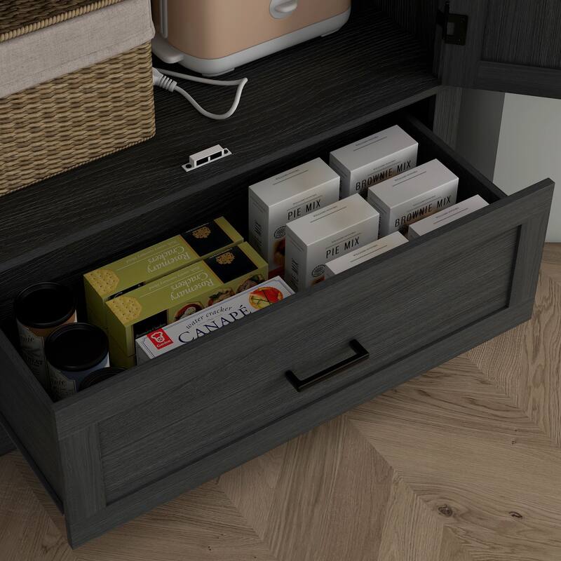 Modern Black Kitchen Pantry Cabinet with Adjustable Shelves Drawer Storage for Kitchen or Dining - 31.5" W x 15.7" D x 68.9" H