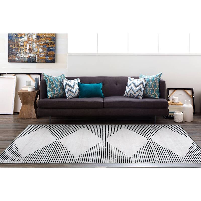 World Rug Gallery Contemporary Geometric Stripes Machine Washable Area Rug