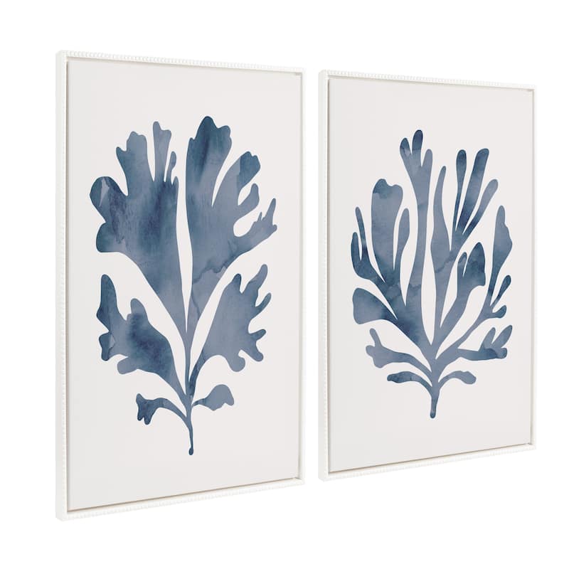 Sylvie Beaded Neutral Blue 1 2 Canvas Set by Creative Bunch Studio - 2 Piece Set 28x38 - Ivory