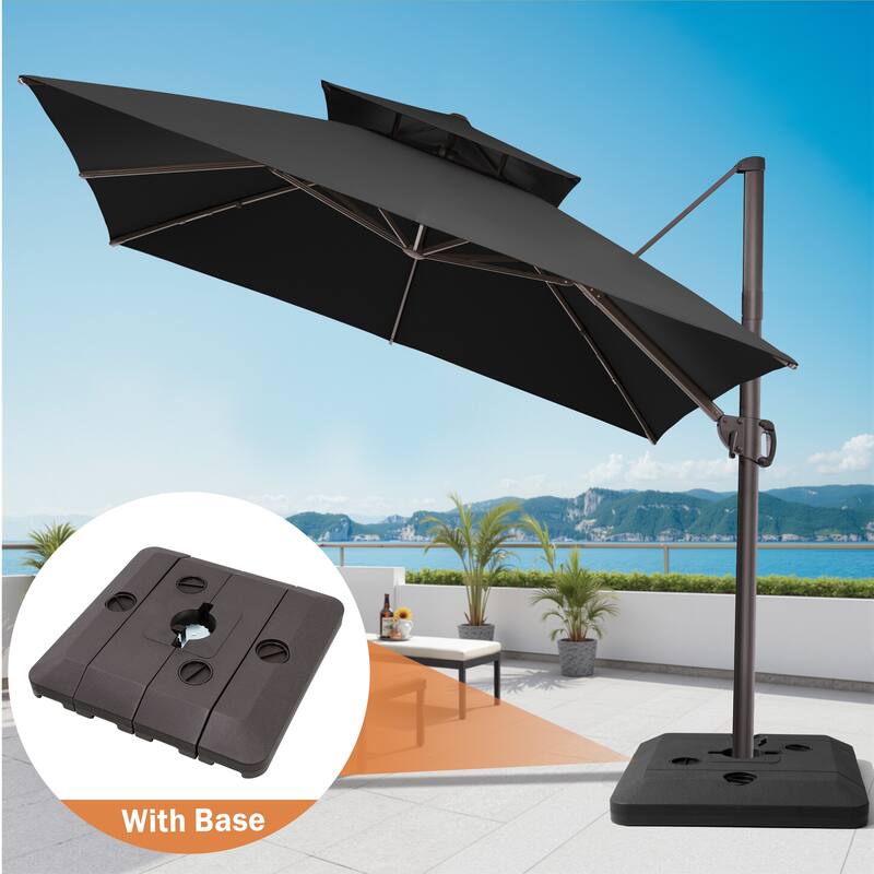 11 ft Square Patio Cantilever Offset Umbrella Double Top with Offset Base - Black