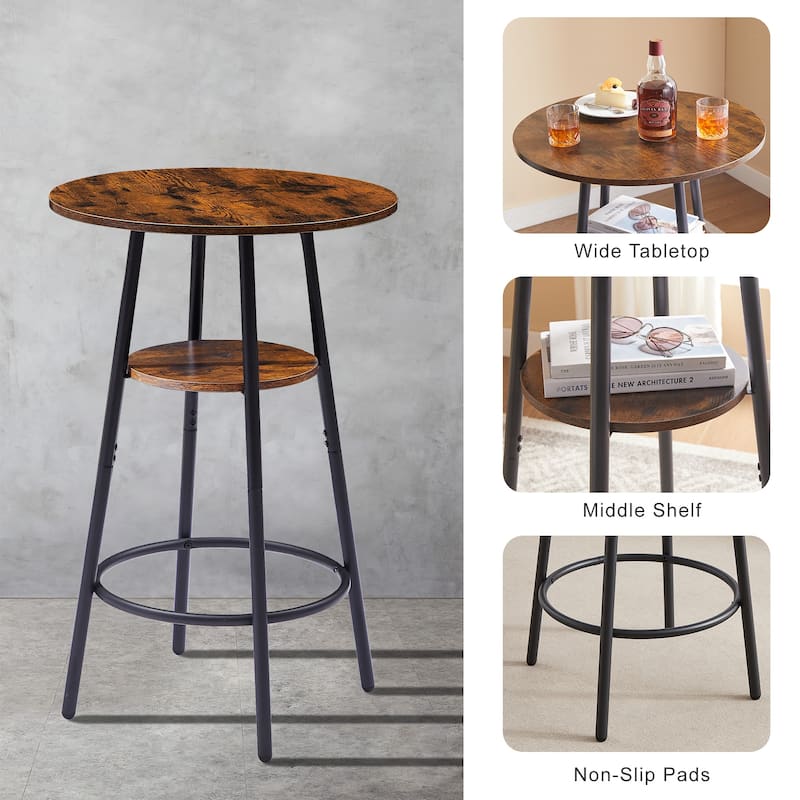 3 Pieces Round Bar Height Table and Chairs Set, Round Dining Table Set for Small Space, 2 Tier Kitchen Table and Bar Stools Set