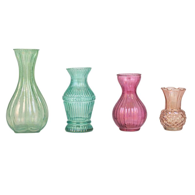 Debossed Reclaimed Glass Vases, Set of 4
