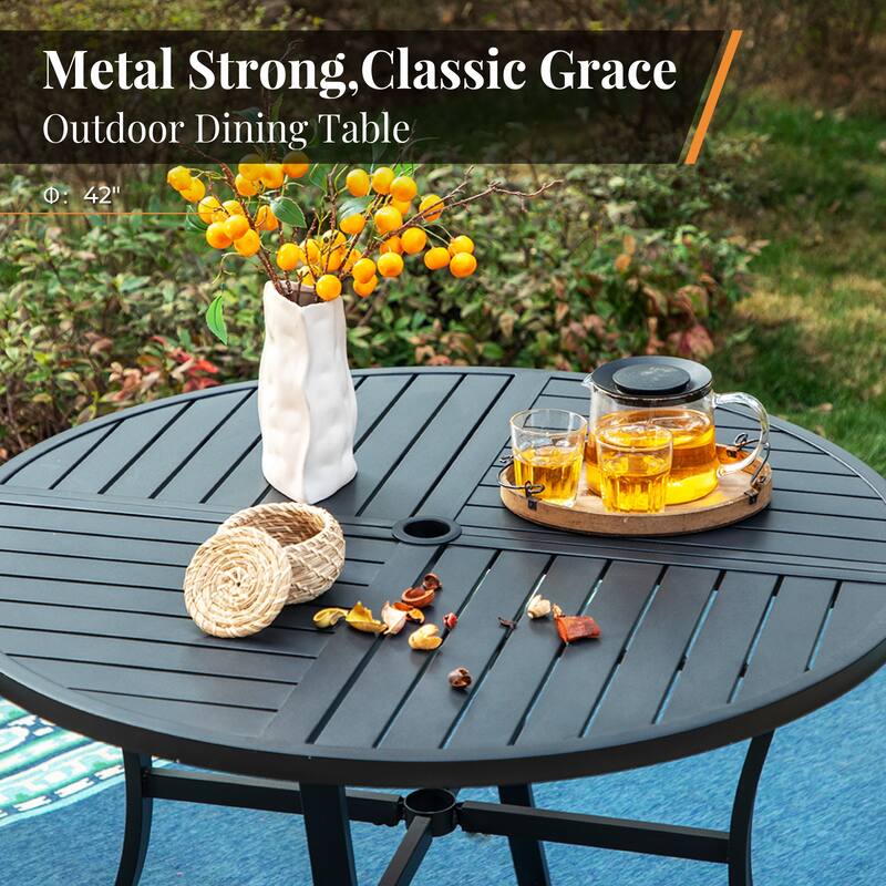 MAISON ARTS 5-Piece Patio Dining Set, Geometrically Stamped Round Table and 4 Textilene Dining Chairs