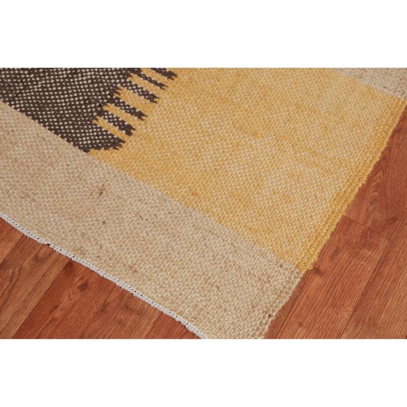 Hand Woven Oriental 100% Jute Carpet Southwestern Modern Multi-Colored Kilim Area Rug - 9' 5'' X 8' 5''