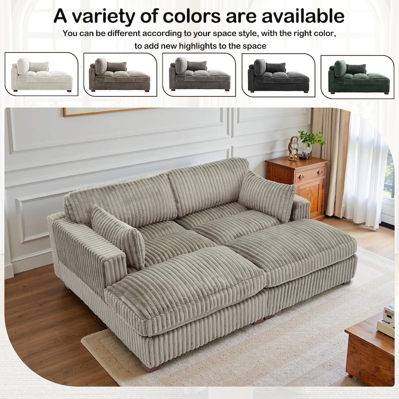82" W Plush Corduroy Modular Sectional Sofa Chaise Lounge