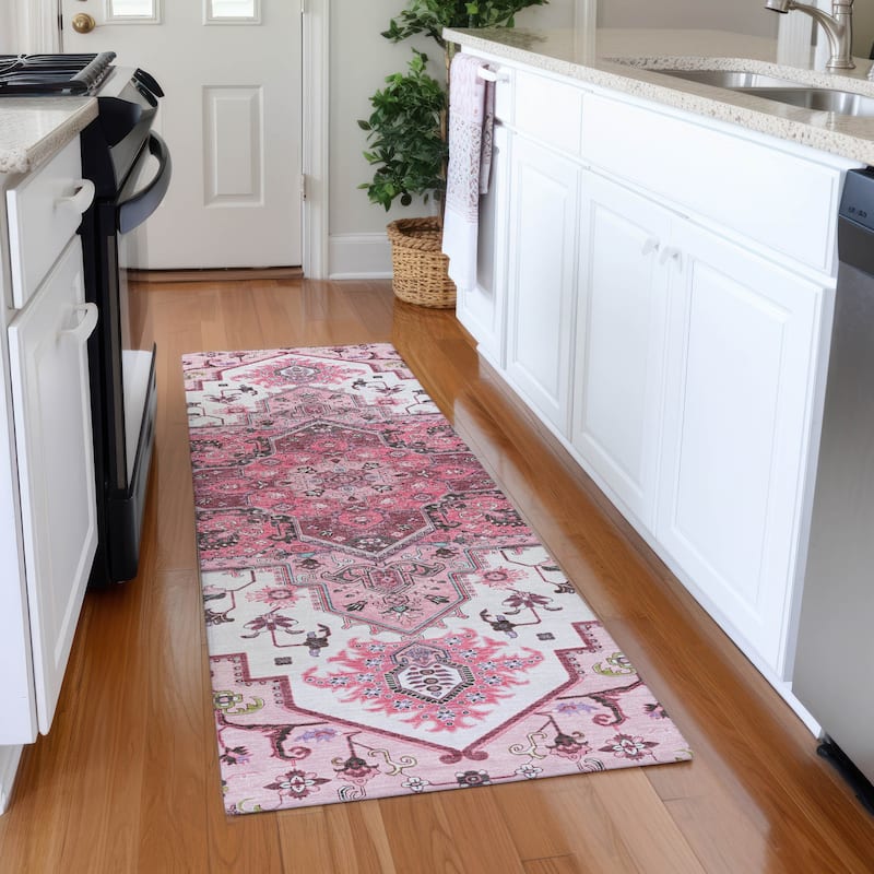 Premium Washable Super Soft Traditional Oriental Mayfield Rug - Pink - 2'3" x 7'6"