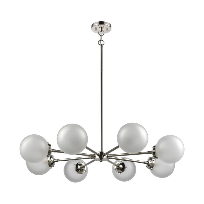 Boureaux Metal and Glass Orb Chandelier - 8-Light, 36 in. W - Polished Nickel