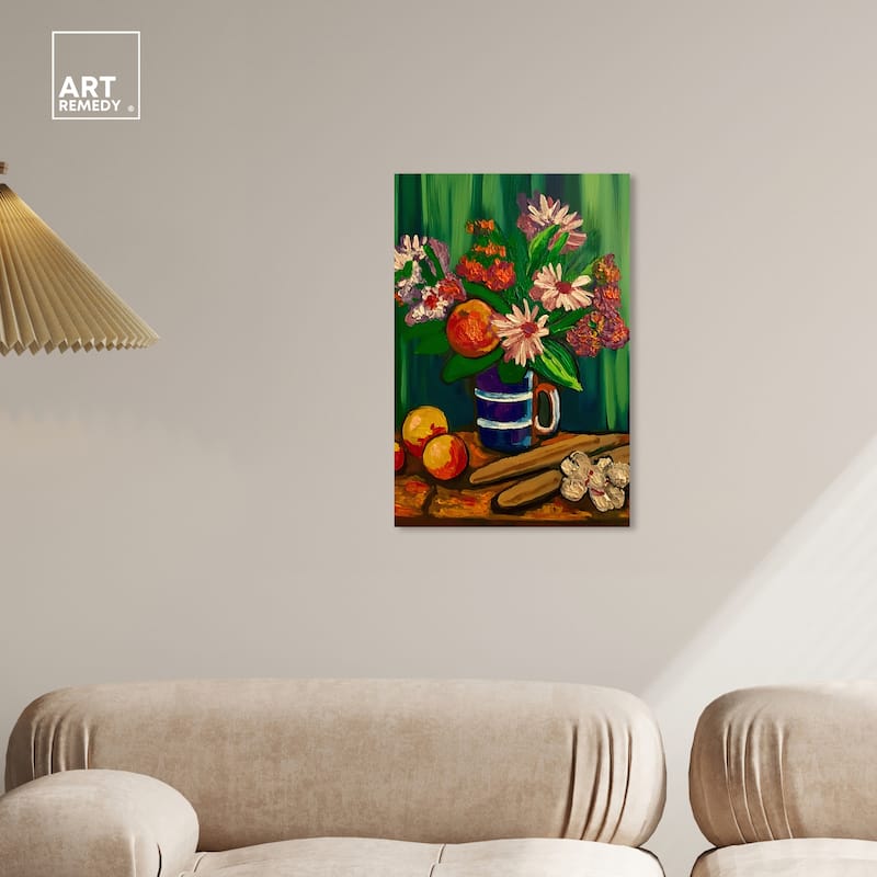 Art Remedy Floral Vase And Fruits Gallery Wrapped Flowers In Vase Paintings
